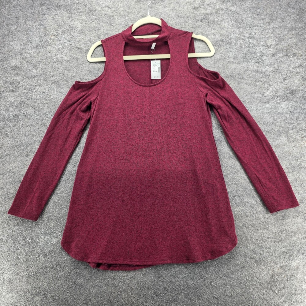 Maurices Shirt Womens Medium Long Sleeve Cold Shoulder Red